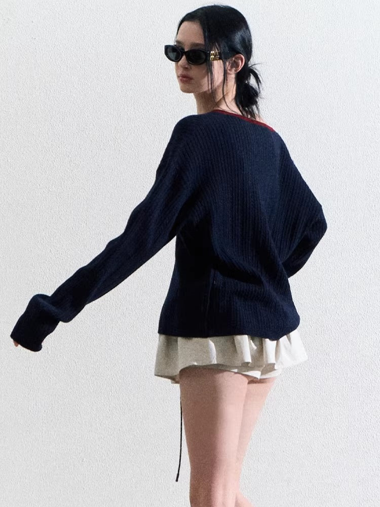 Ribbed Cable-Knit Wool-Blend V-Neck Top