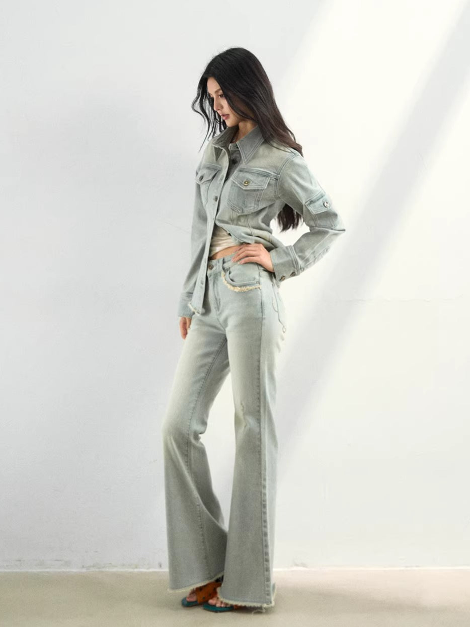 Raw-Edge Slim Flared Denim Jeans