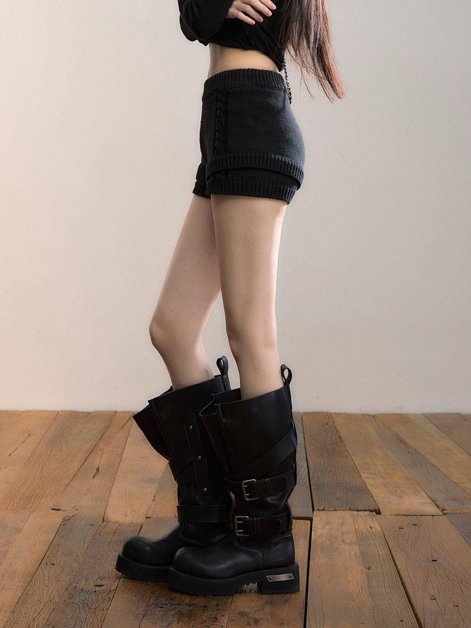 Textured Knit High-Waist Shorts