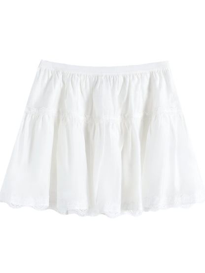 White Lace Panel Hooded Coat &amp; Skirt Set - CHINASQUAD