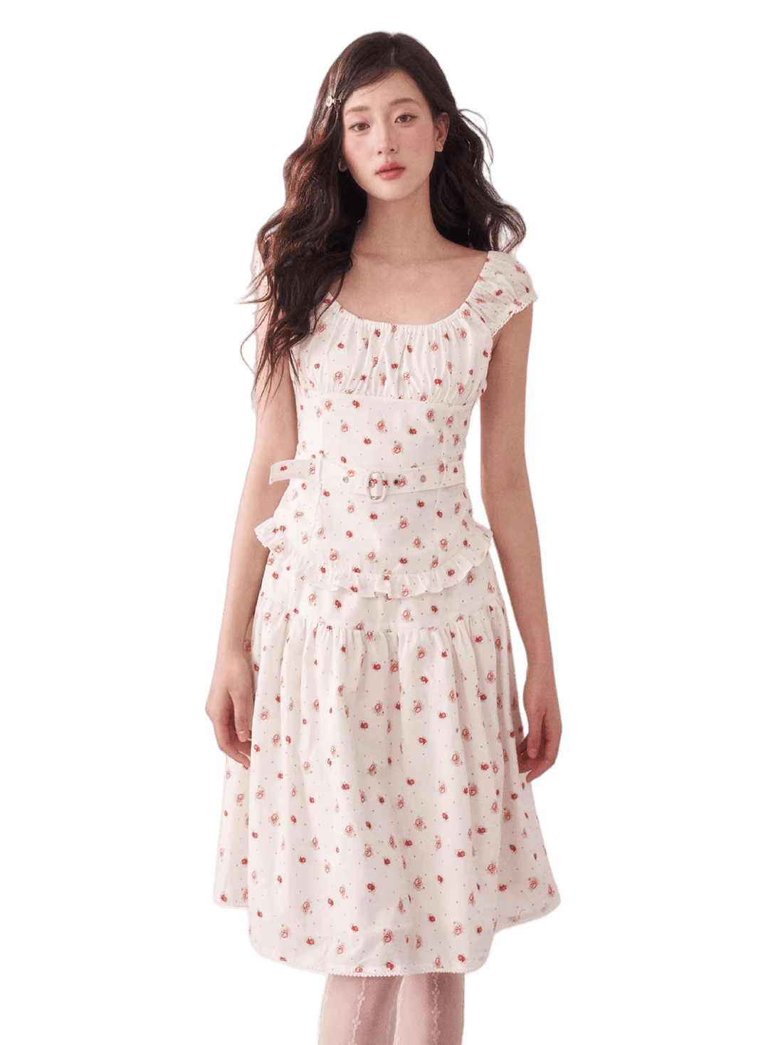 Vintage Floral Waist-Cinching Two-Piece Skirt Set