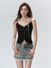 Sparkly Lace Ruffled Edge Tank Top - CHINASQUAD