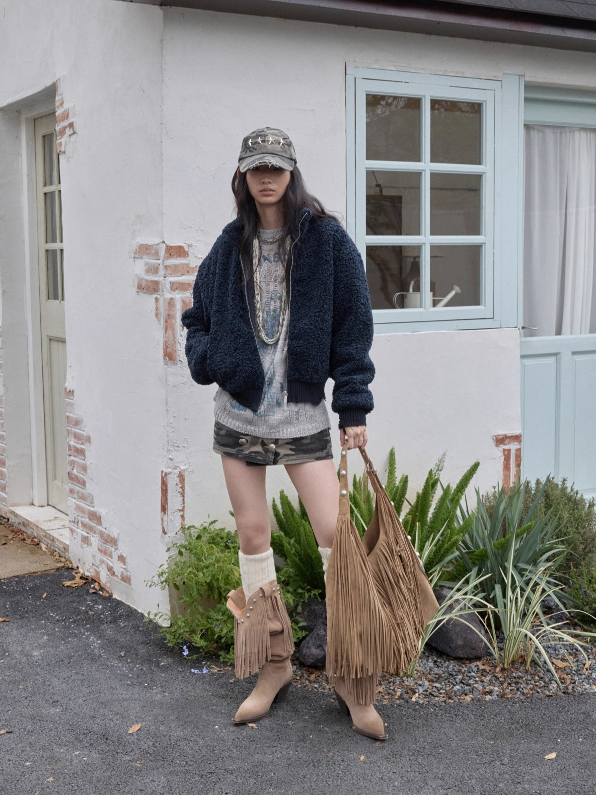 Washed Camo Double-Breasted Canvas Skort