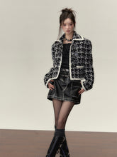 Black Short Plaid Wool Jacket - CHINASQUAD