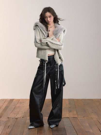 Gleam Rivet Strap PU Leather Pants