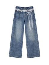 Lace Printed Wide-Leg Jeans - CHINASQUAD