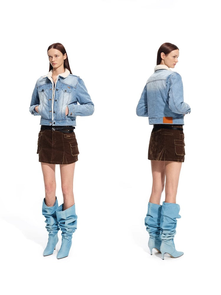 &quot;Rose Series&quot; Washed Denim Low-Rise Mini Skirt