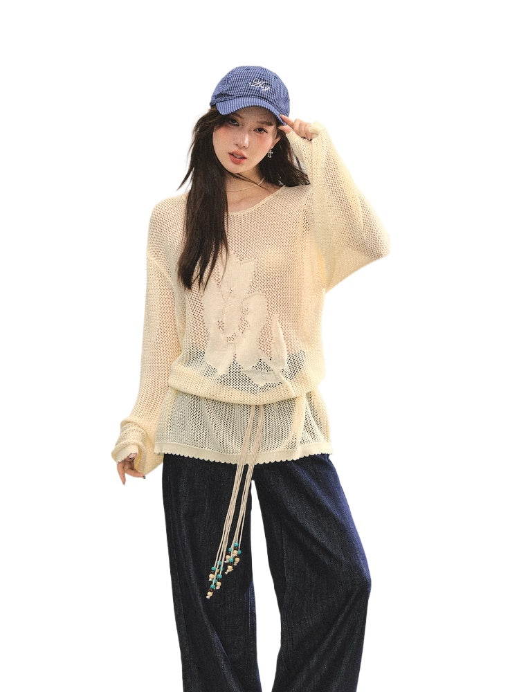 Floral Jacquard Knitted Hollow Crewnecks