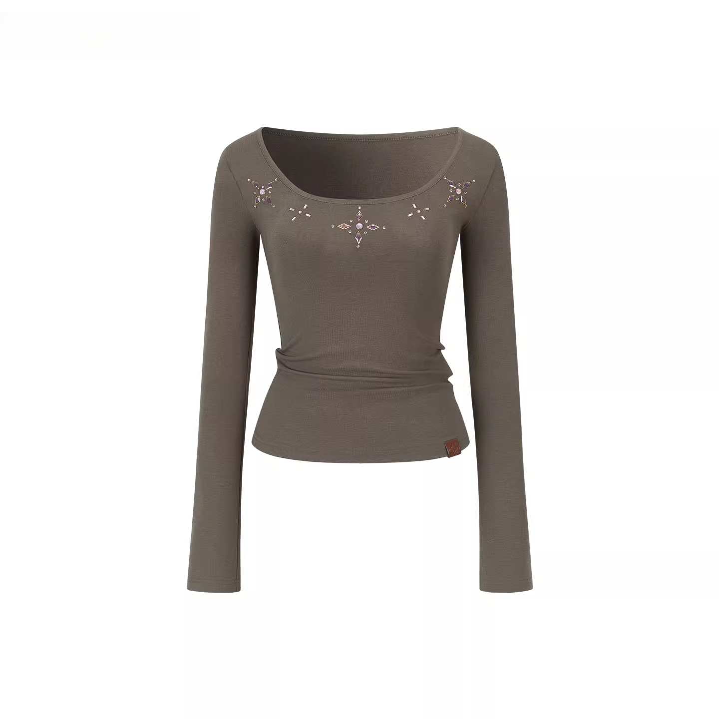 Rhinestone Embellished French U-Neck Knit TT-Shirts