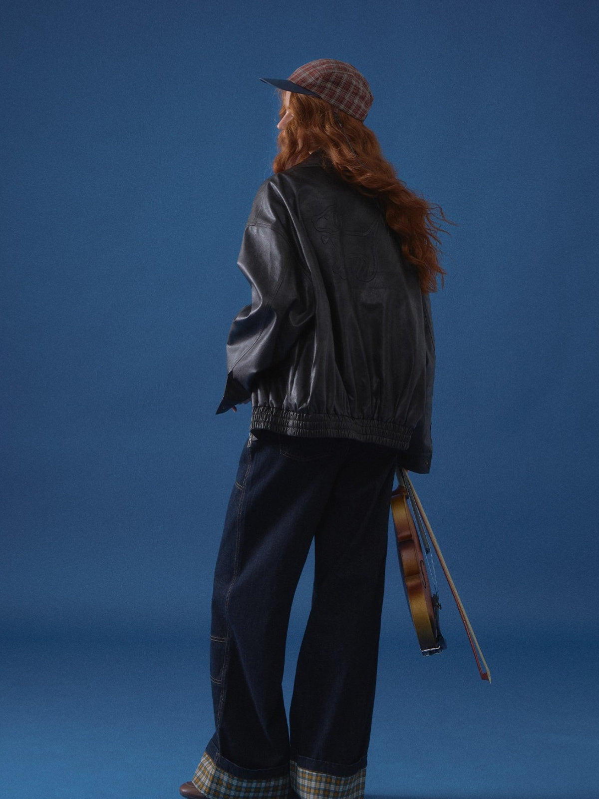 Vintage Bow Embossed Leather Jacket