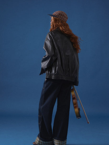 Vintage Bow Embossed Leather Jacket