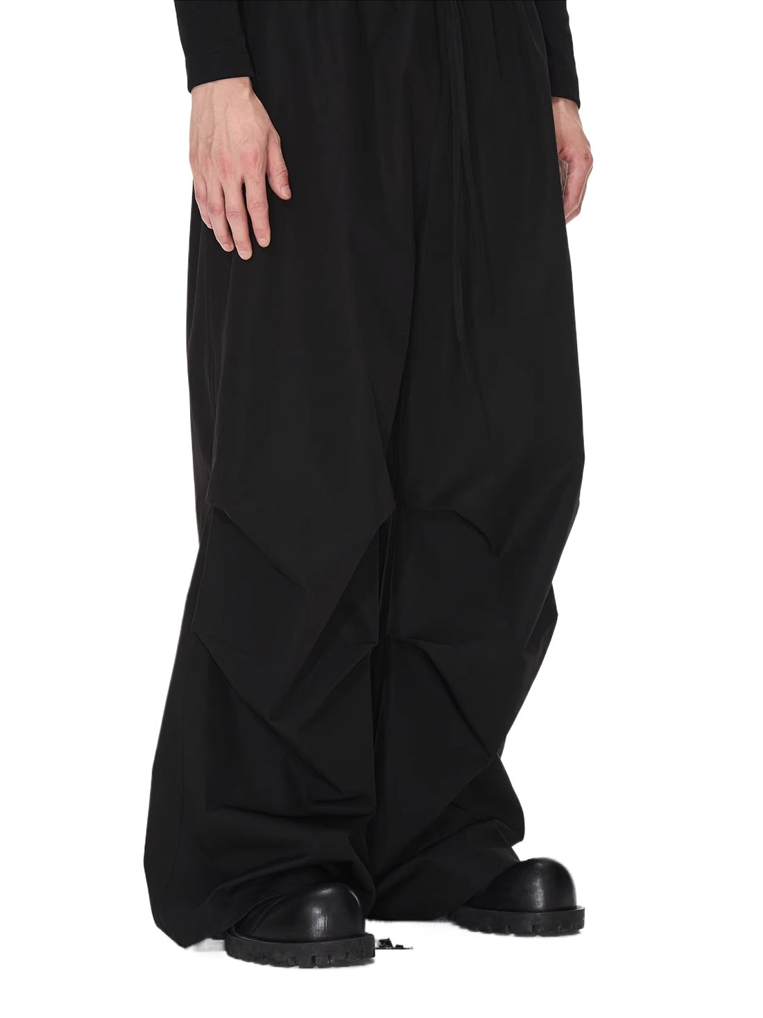 3D Pleated Wide-Leg Draped Trousers