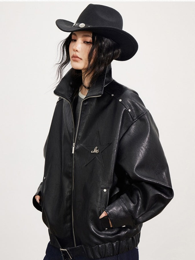 Zipper Moto Leather Jacket
