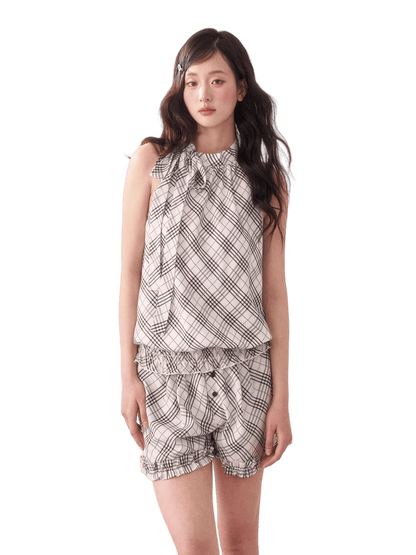 Vintage Plaid Halter Top &amp; Shorts Set