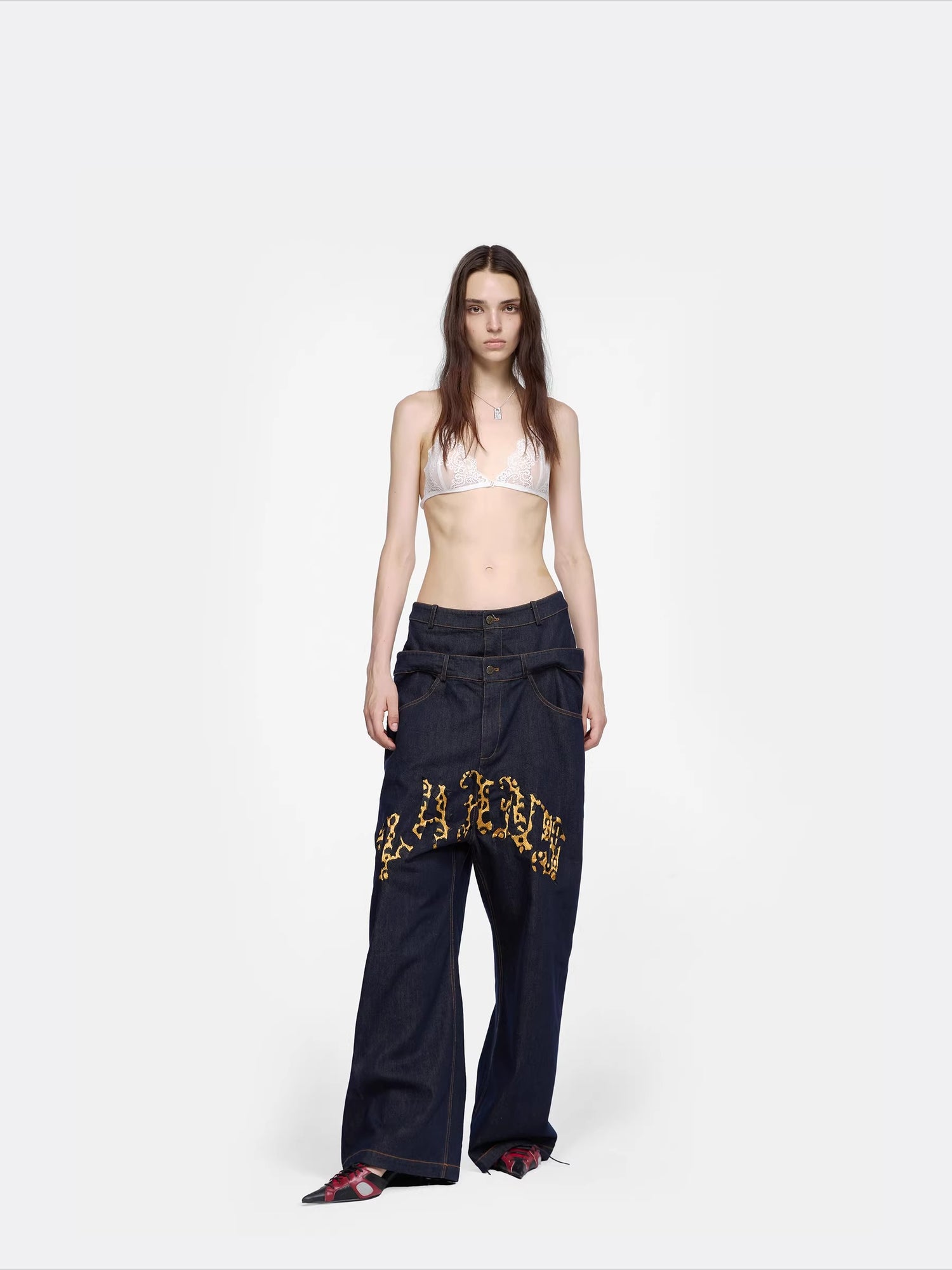 Dual-Waist Embroidered Relaxed-Fit Denim Jeans
