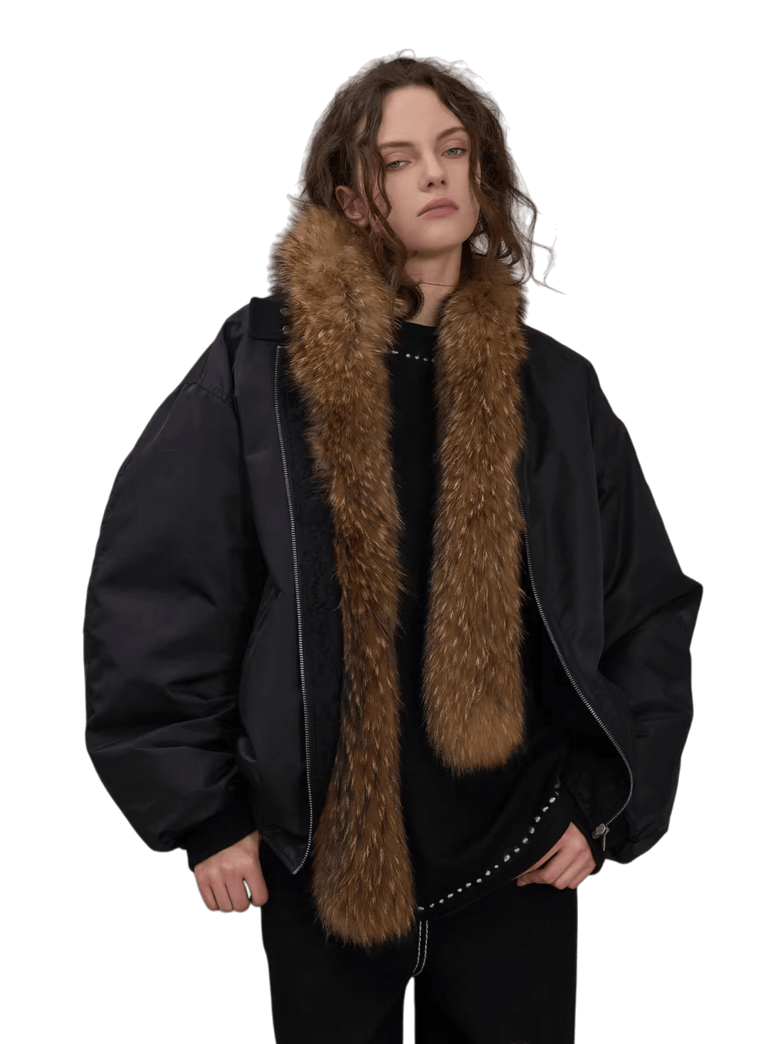 Raccoon Fur Trim Quilted Jacket