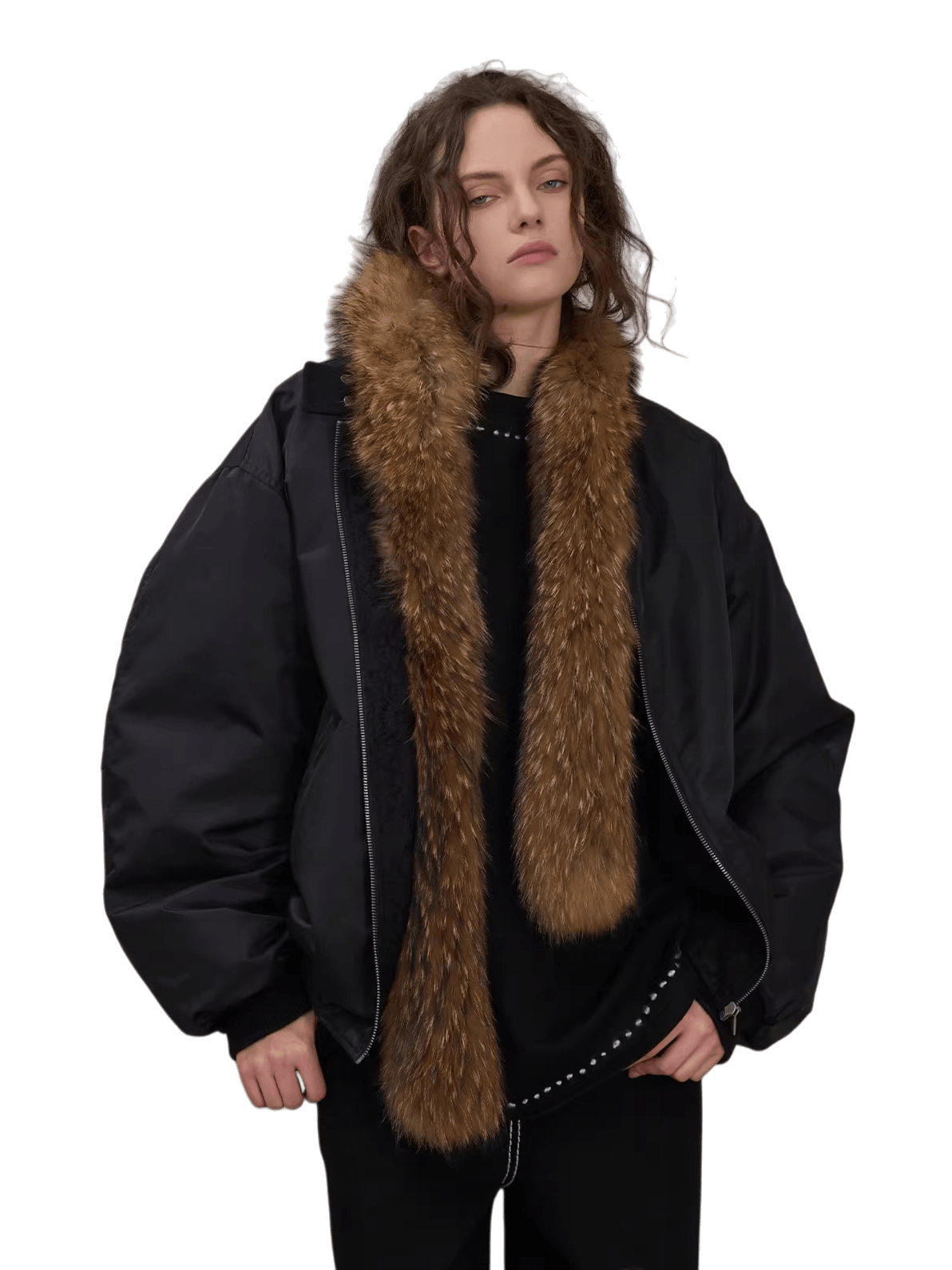 Raccoon Fur Trim Quilted Jacket