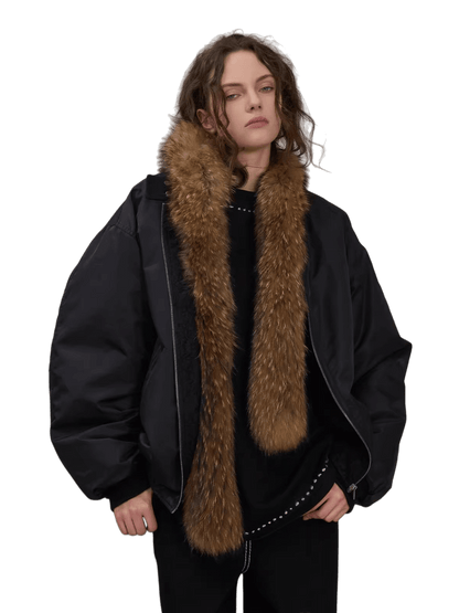 Raccoon Fur Trim Quilted Jacket