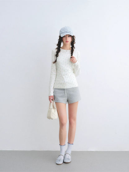 Vintage Floral Trim Long Sleeve Layered Top Set