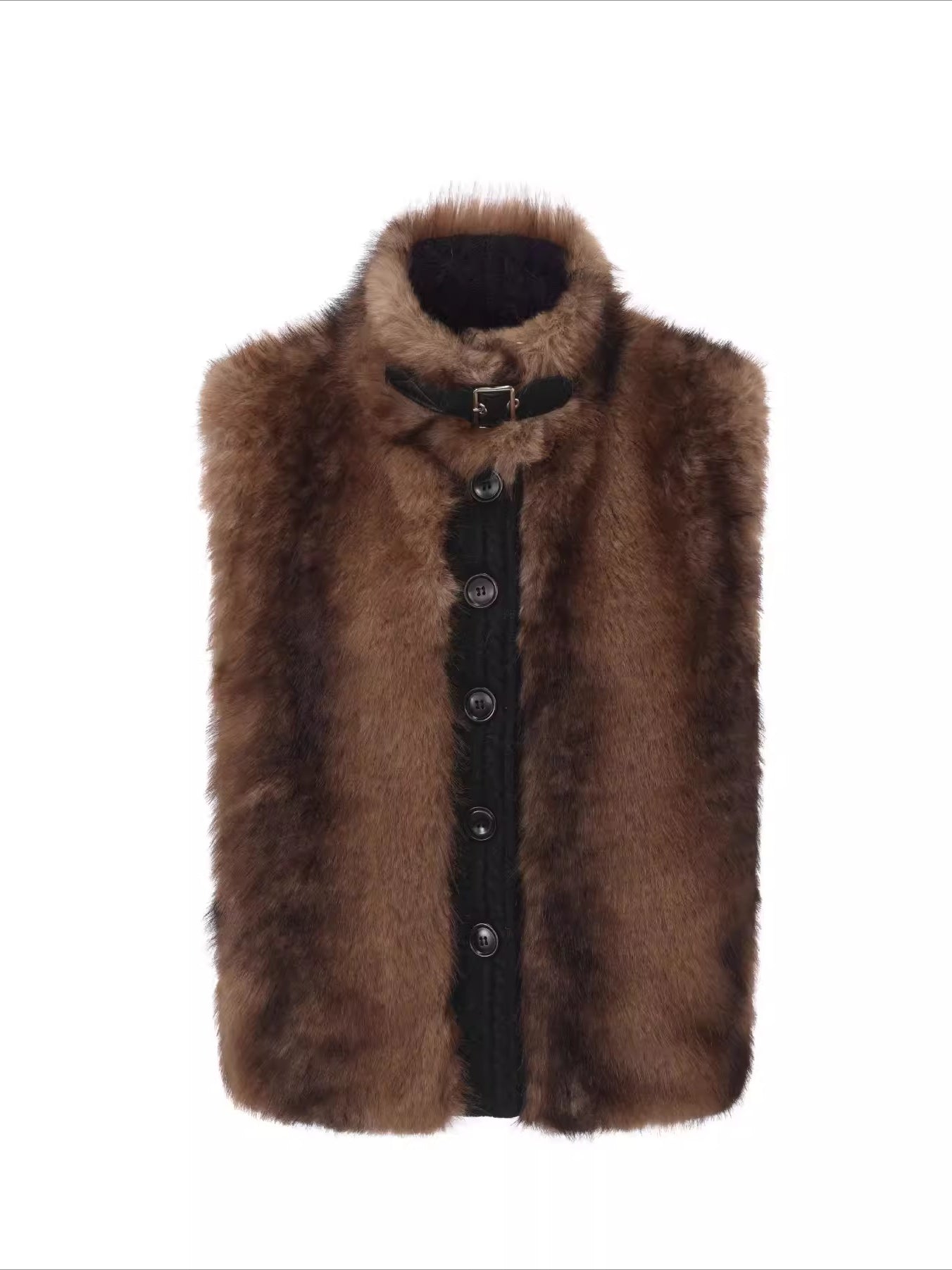 Detachable Sleeve Knit Eco-Fur Jacket