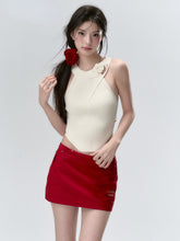 Red & Beige Rose Decor Crewneck Knitted Vest - CHINASQUAD