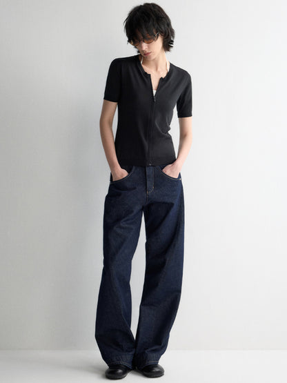 Invisible Zipper V-neck Cardigan T-shirt