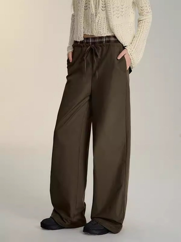 Black &amp; Brown Drawstring Wide-Leg Pants