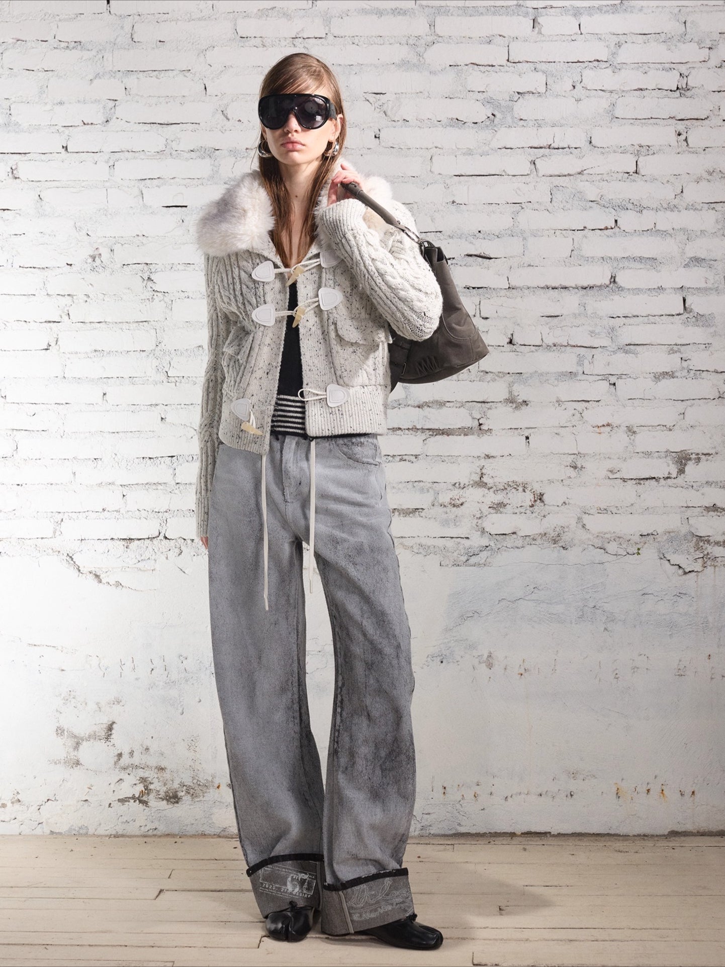 100% Wool Retro Cable-Knit Horn Button Jacket