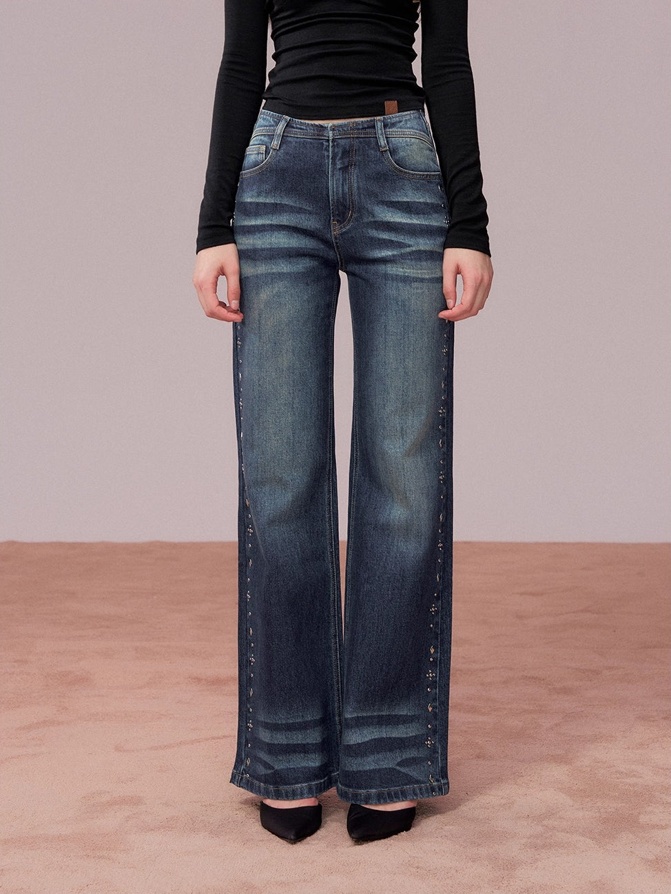 Straight-Leg Washed Denim Pants