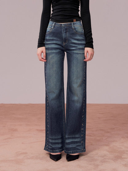 Straight-Leg Washed Denim Pants