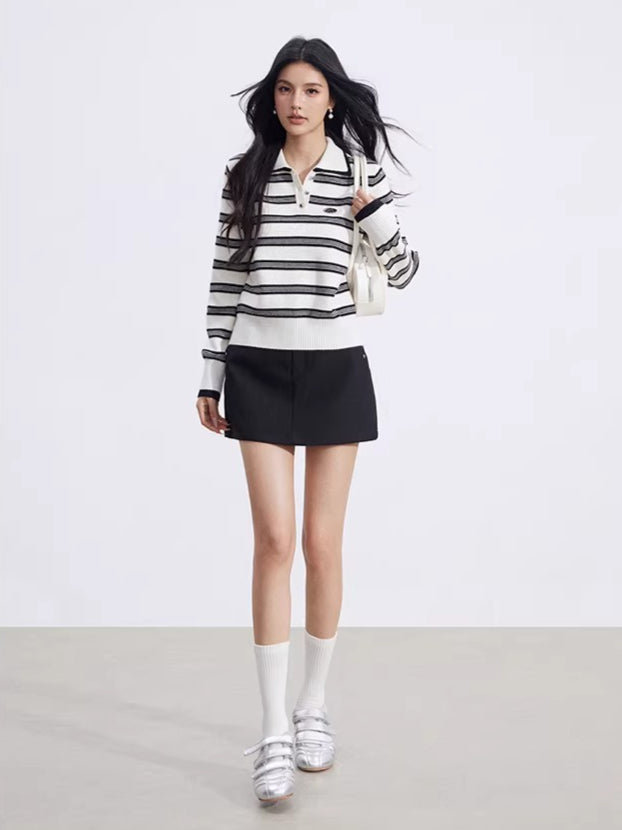 Collegiate Stripe Polo Knit Sweater