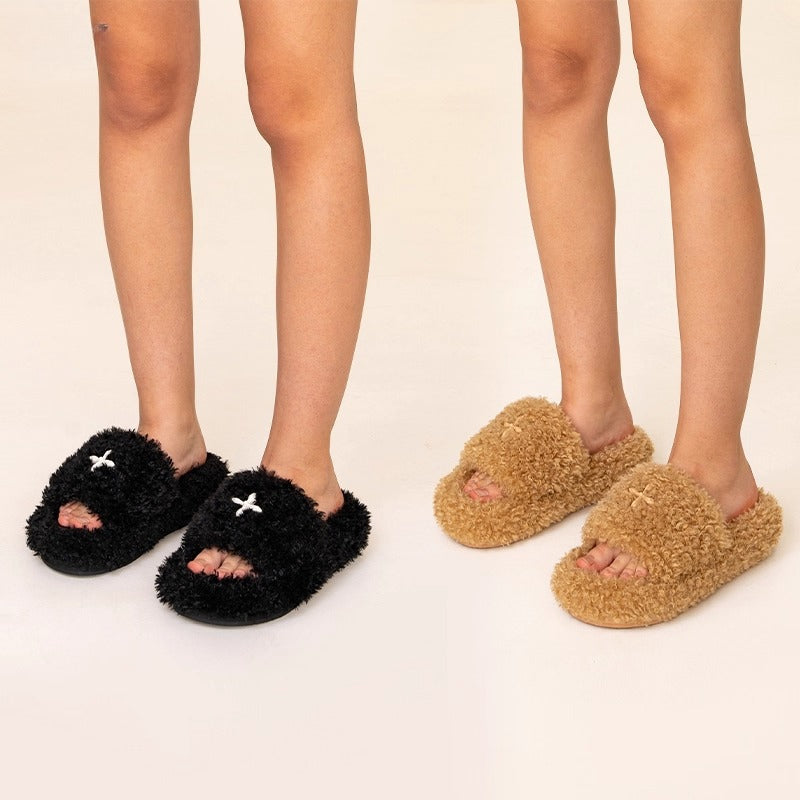 SMFK Fuzzy Platform Black Edition Slide Sandals
