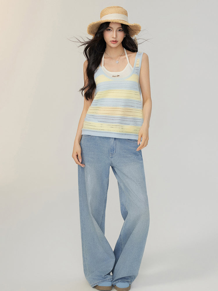 Hollowed-out Lyocell Halter Camisole Vest