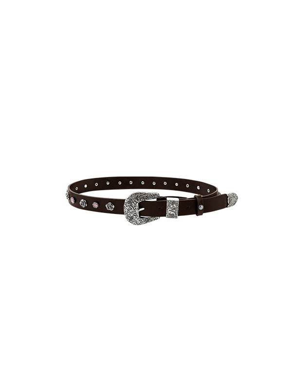 Rose Embellished Leather Belt