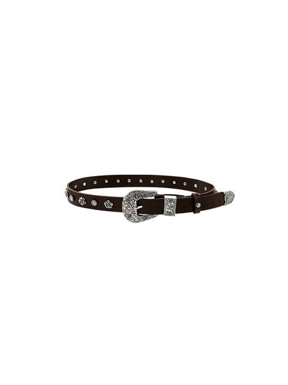 Rose Embellished Leather Belt