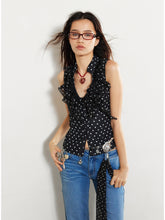Lace Love Embroidery Polka Dot V-Neck Tank Top - CHINASQUAD