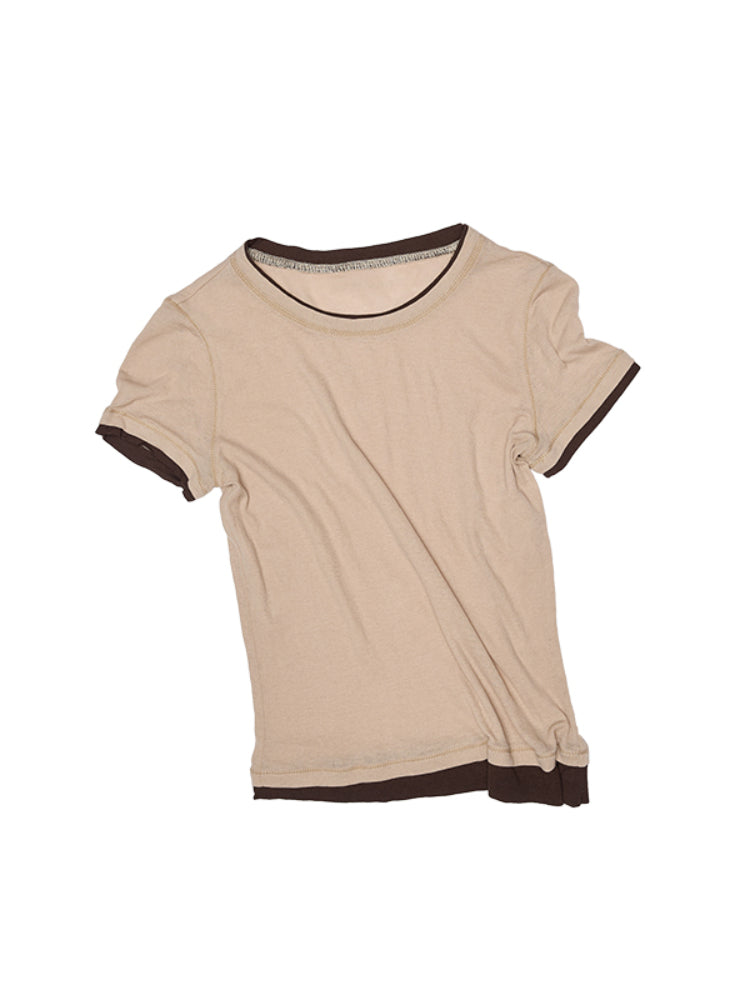 Fake Two-piece Color-Blocking Slightly Sheer T-Shirt