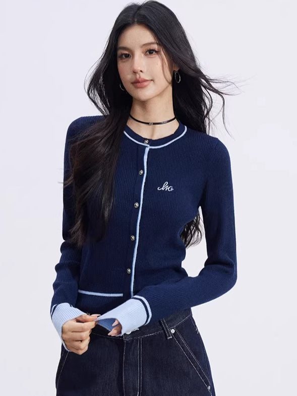 Contrast-Trim Slim-Fit Knit Cardigan