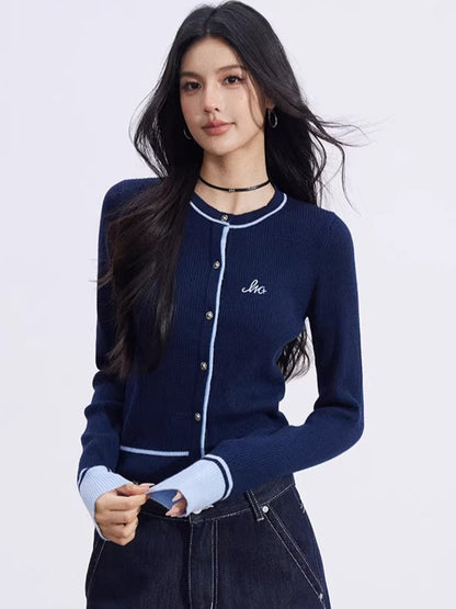 Contrast-Trim Slim-Fit Knit Cardigan