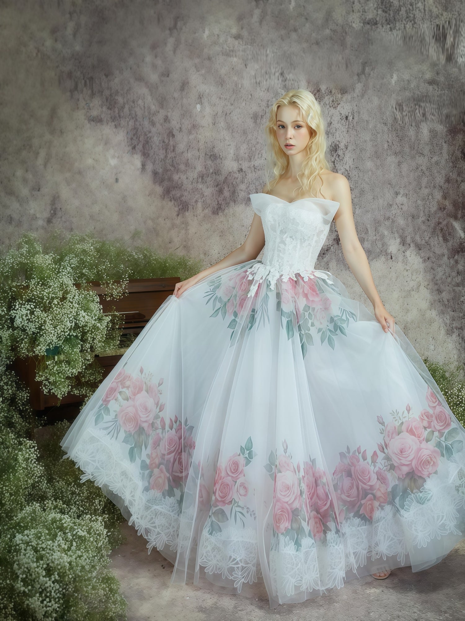 فستان سهرة Rosette Whisper مكشوف الأكتاف ومطبع