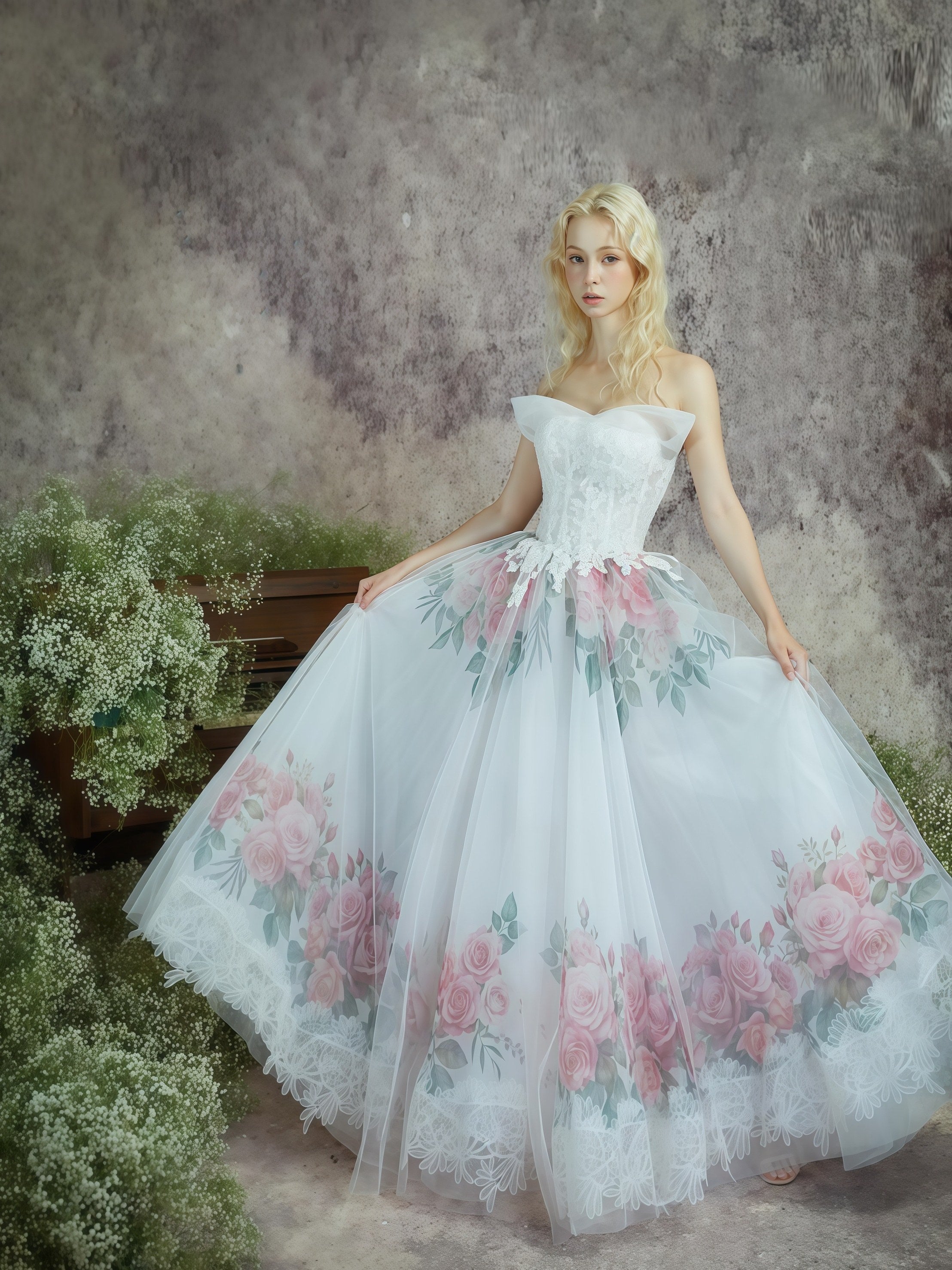 فستان سهرة Rosette Whisper مكشوف الأكتاف ومطبع
