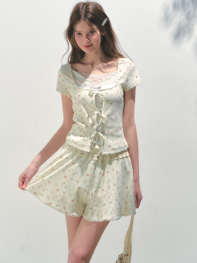 Sea Salt Flavor Printed Short-Sleeve Tie T-shirt &amp; Skirt Set - CHINASQUAD
