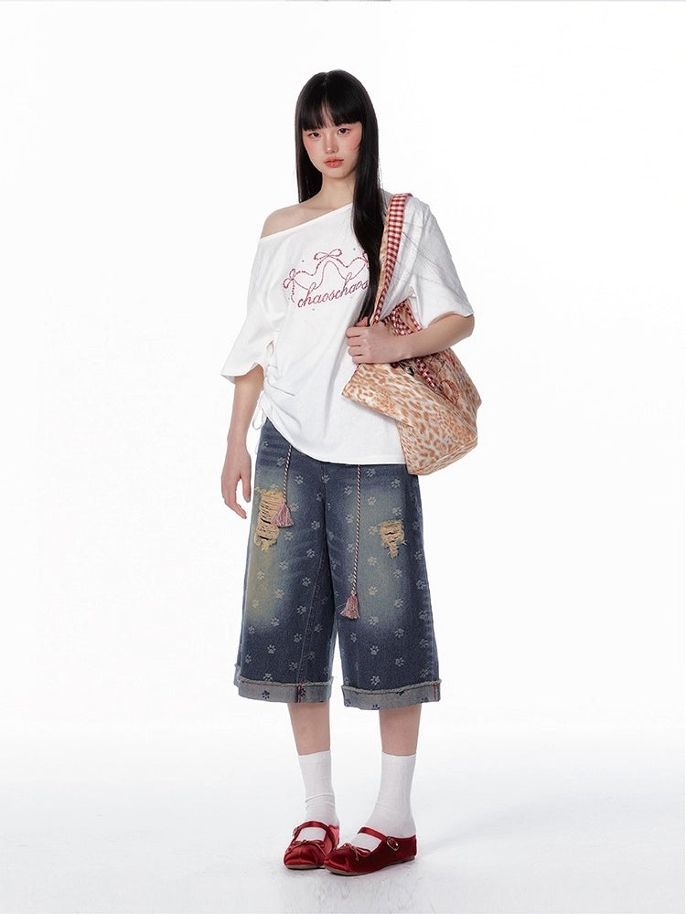 Vintage Washed Cropped Denim Jeans