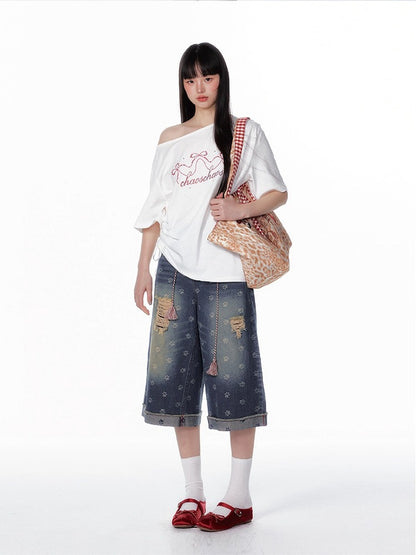 Vintage Washed Cropped Denim Jeans