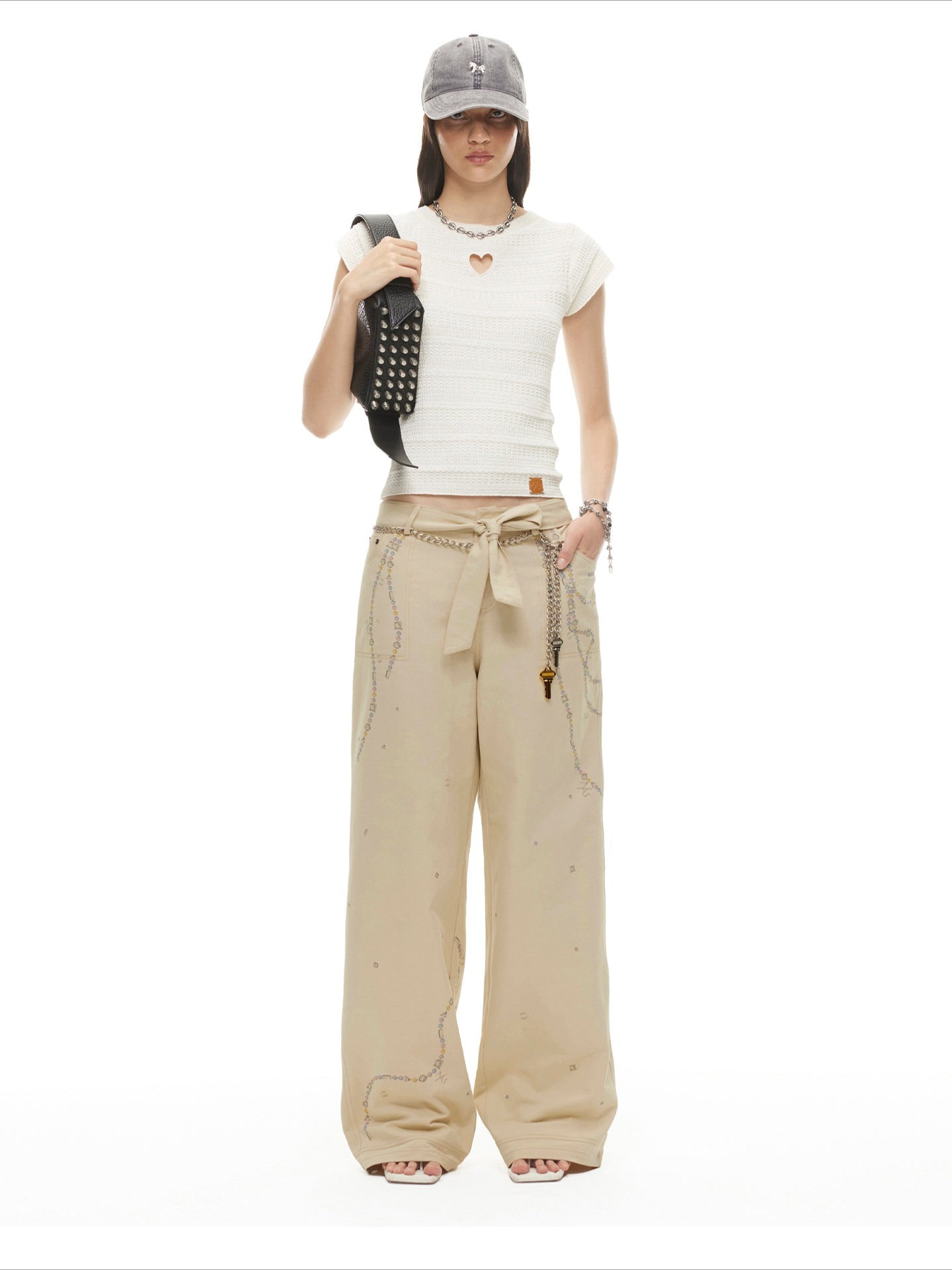 Heart Cut-Out Linen Blend Slim Tee