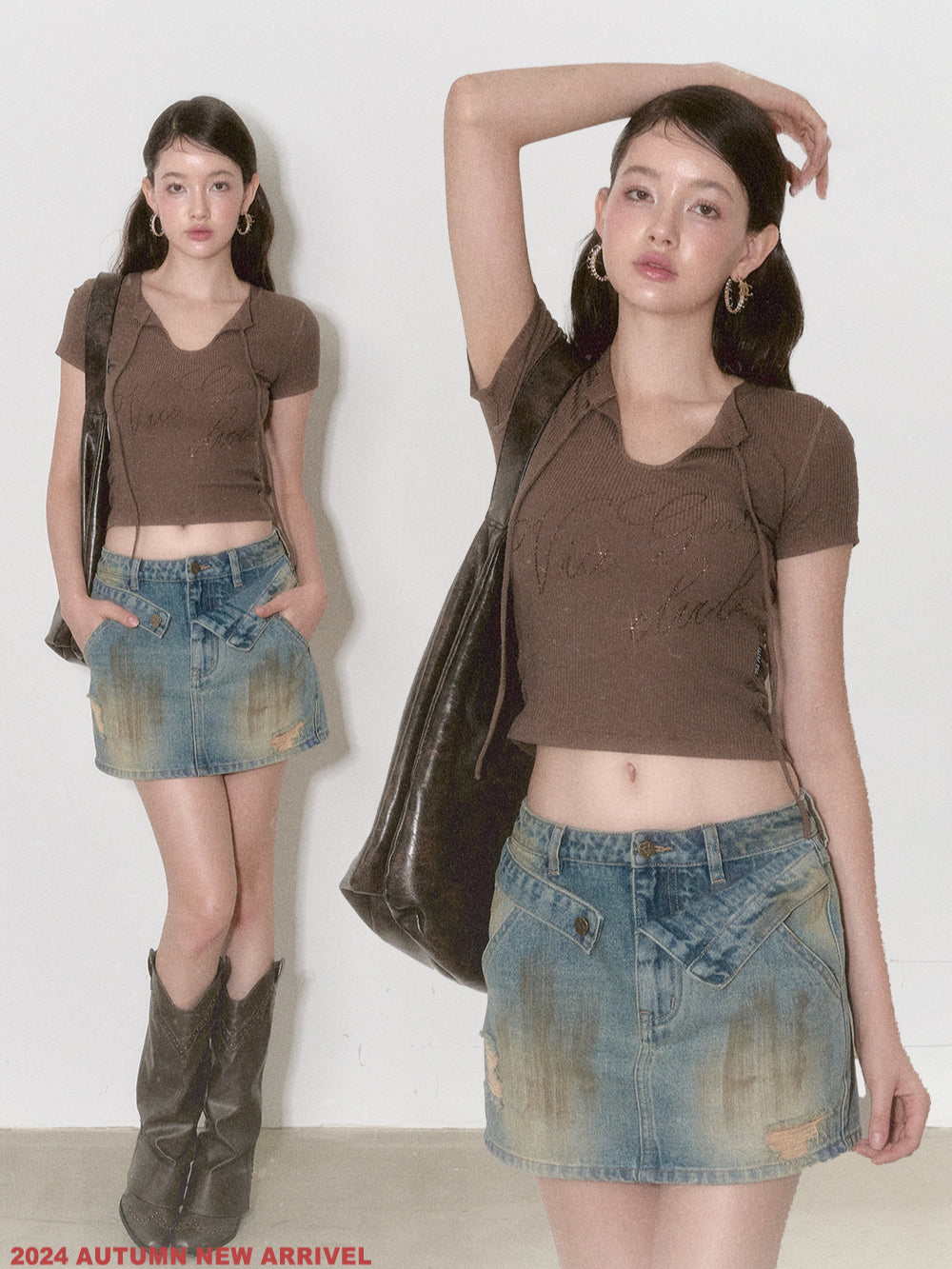 Denim Blue Distressed A-line Skirt