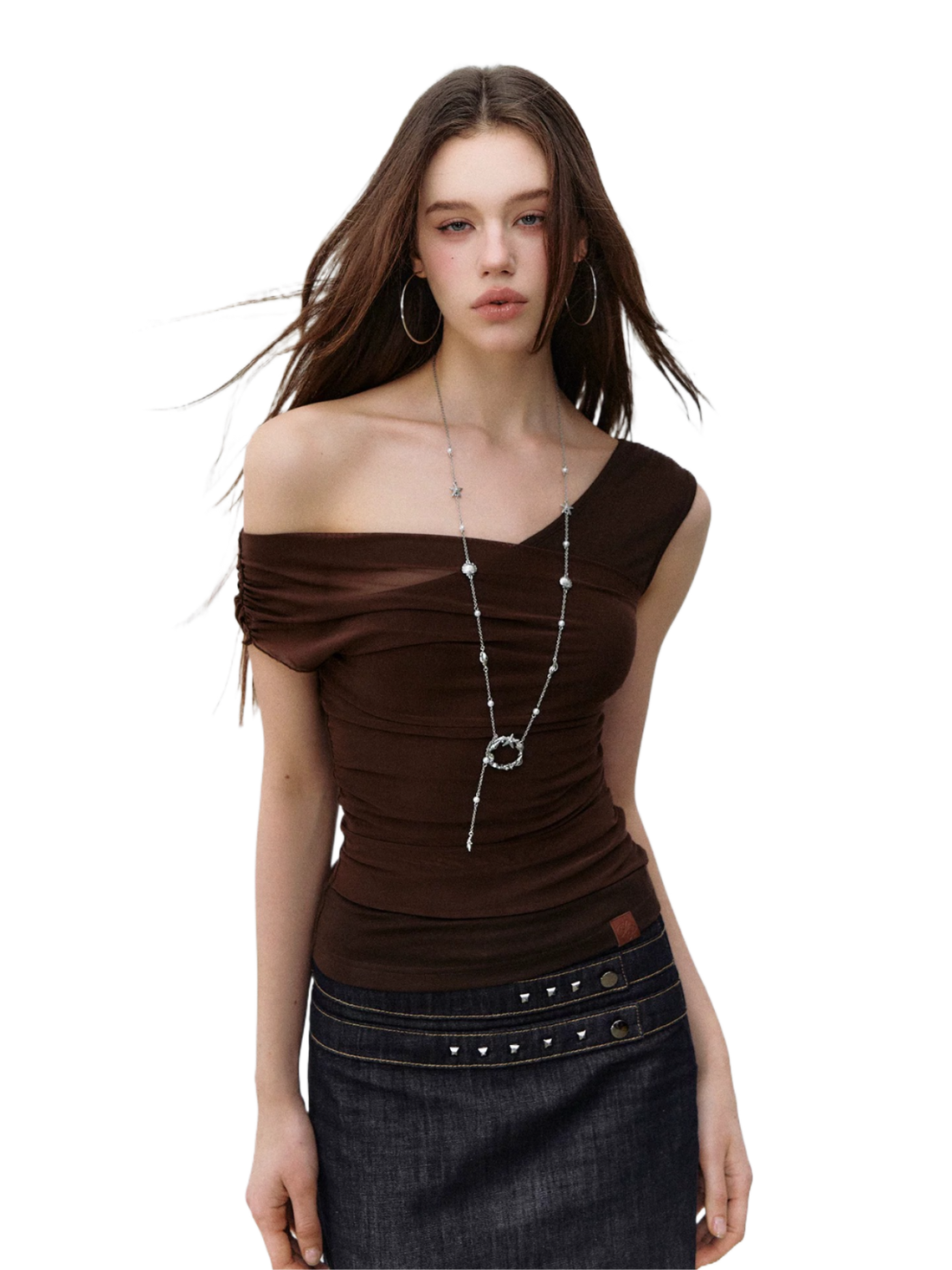Asymmetric Mesh Panel Layered Slim-Fit Top