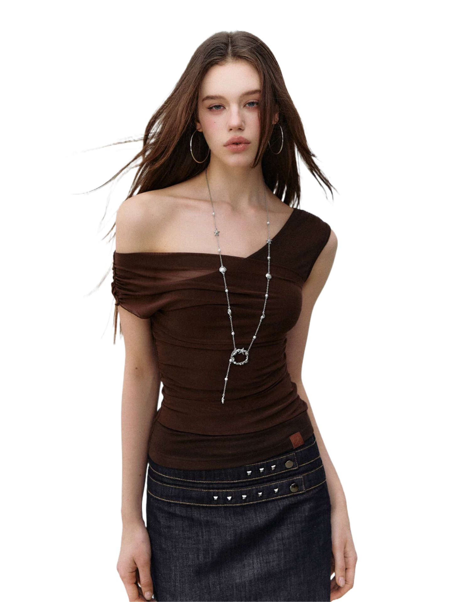 Asymmetric Mesh Panel Layered Slim-Fit Top