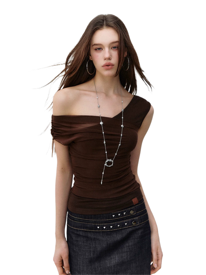 Asymmetric Mesh Panel Layered Slim-Fit Top