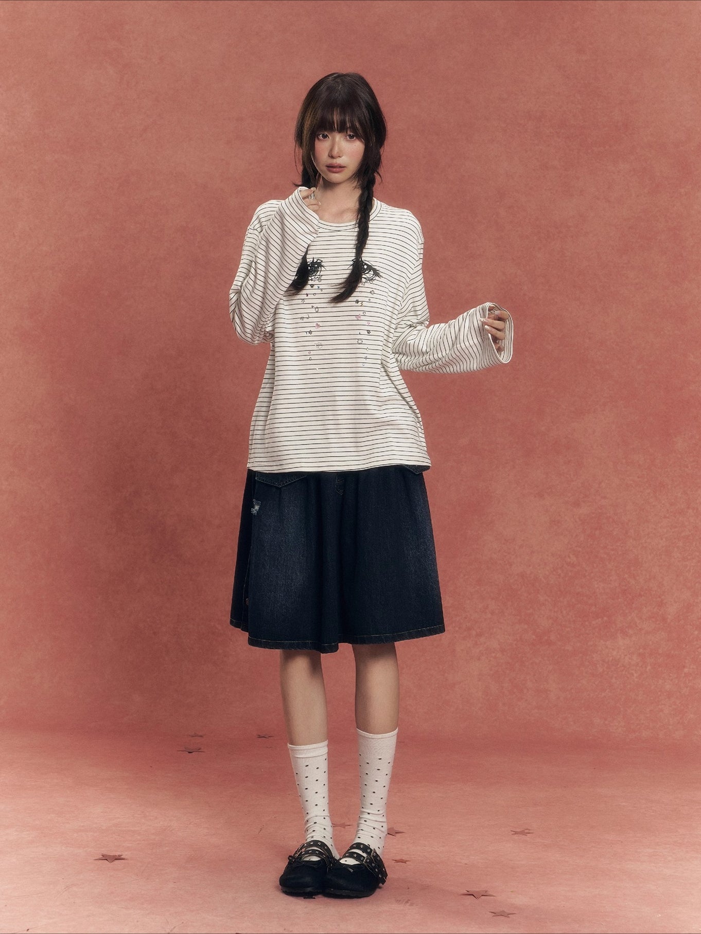 Crystal Eye Print Striped Long-Sleeve T-Shirt